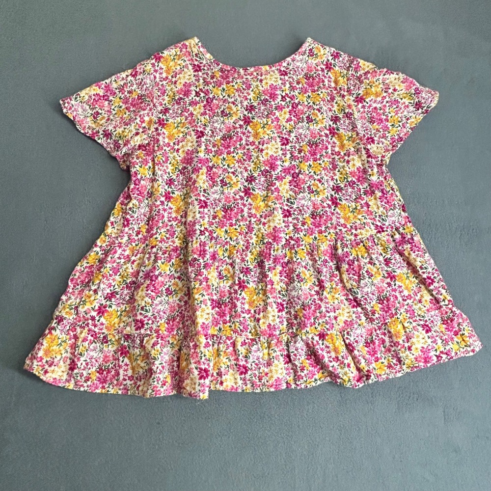 Terra & Sky Top Womens 1X Pink Floral Babydoll Tiered Cotton Short Sleeve Blouse - Picture 7 of 7
